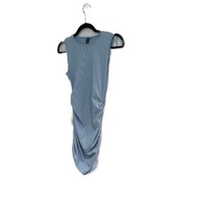 SHEIN Women’s Sleevless Baby Blue Ribbed Drawstring Bottom BodyCon Dress